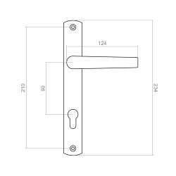 Klamka aluminiowa do drzwi z szyldem 90  - H 234  x L 32, czarna